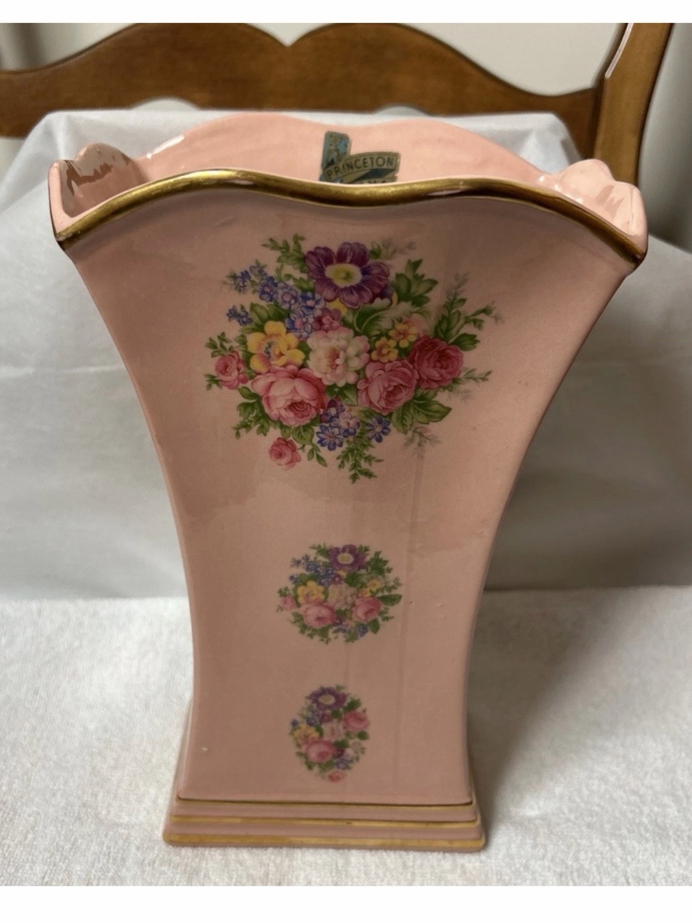 Prince Pink Floral Porcelain Vase with Gold Trim